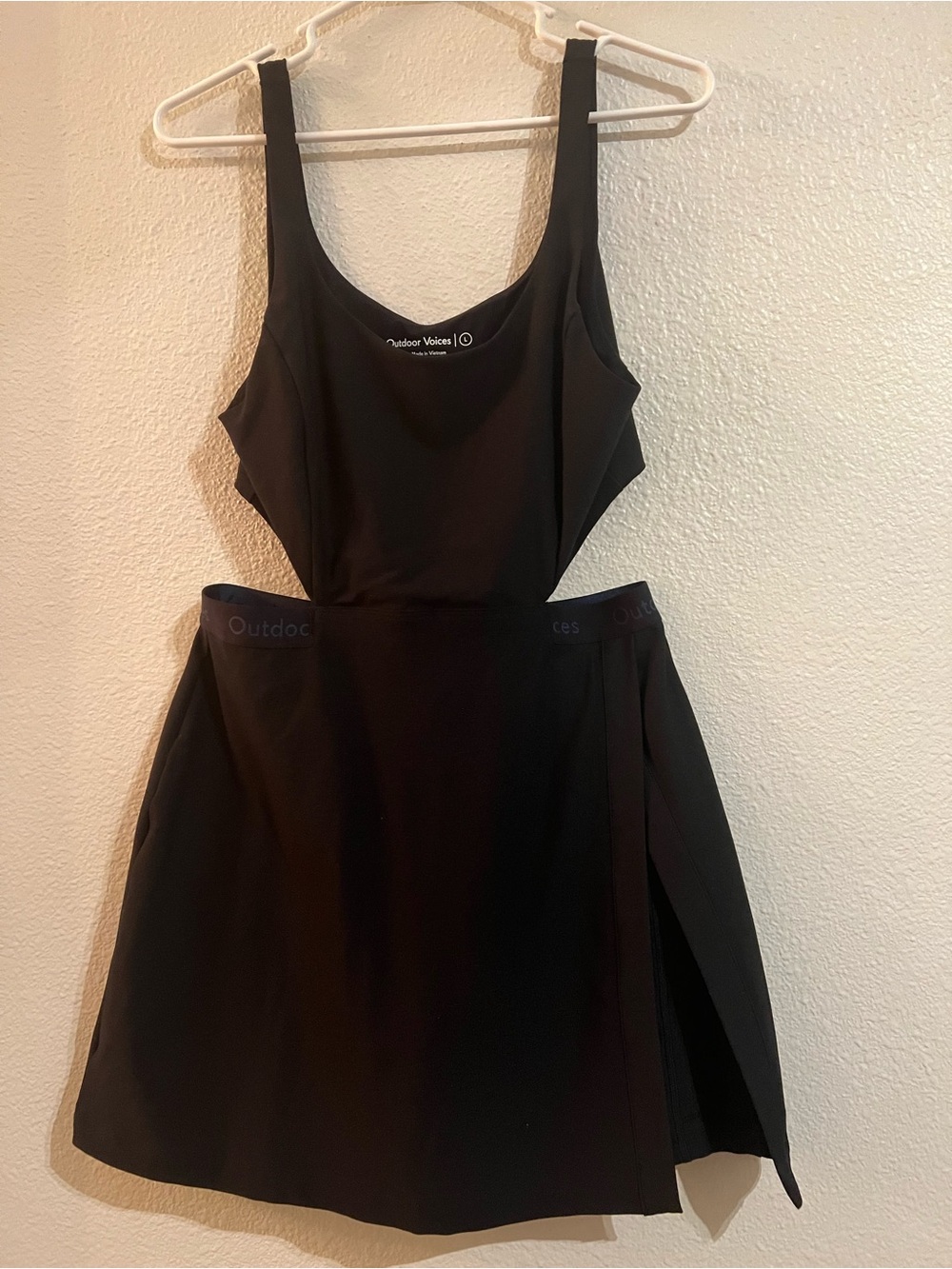 Outdoor Voices Black Scoop-Neck Athletic Mini Dress with Side Slit